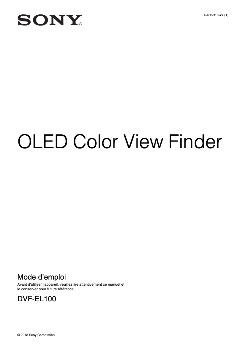 Page 1 de la notice Manuel utilisateur Sony DVF-EL100