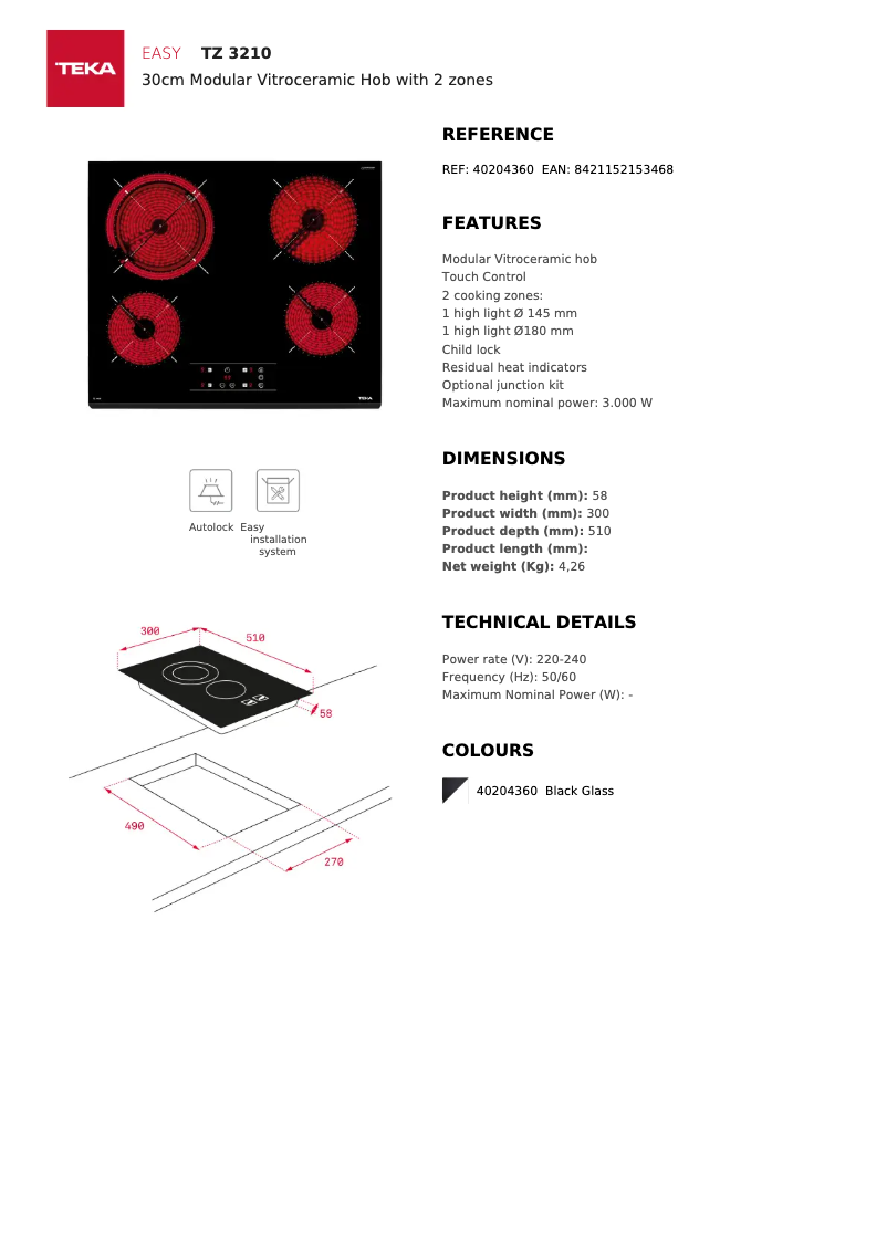 Page 1 de la notice Fiche technique Teka TZ 3210