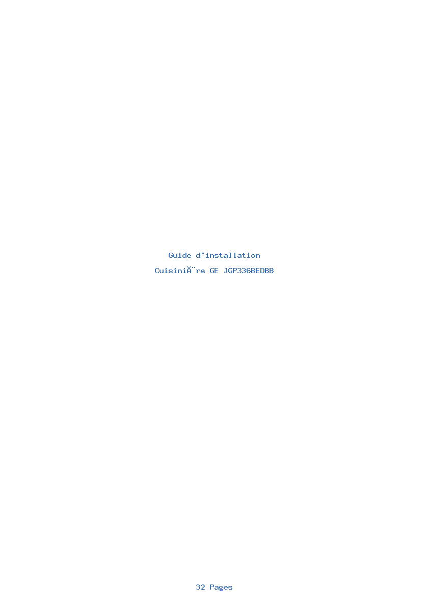 Page 1 de la notice Guide d'installation GE JGP336BEDBB