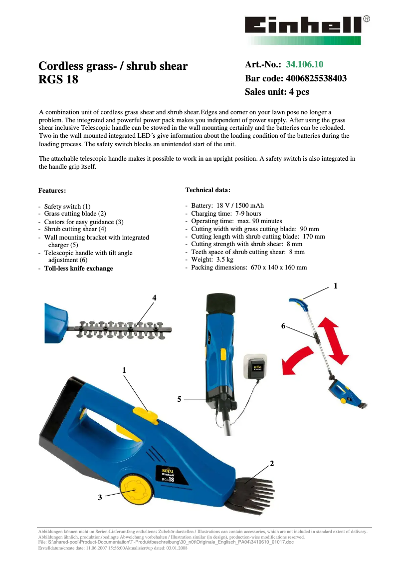 Page 1 de la notice Manuel utilisateur Einhell Royal RGS 18