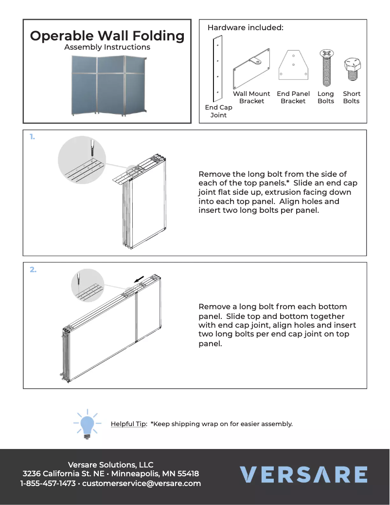 Page 1 de la notice Manuel utilisateur Versare Operable Wall 1070208-2