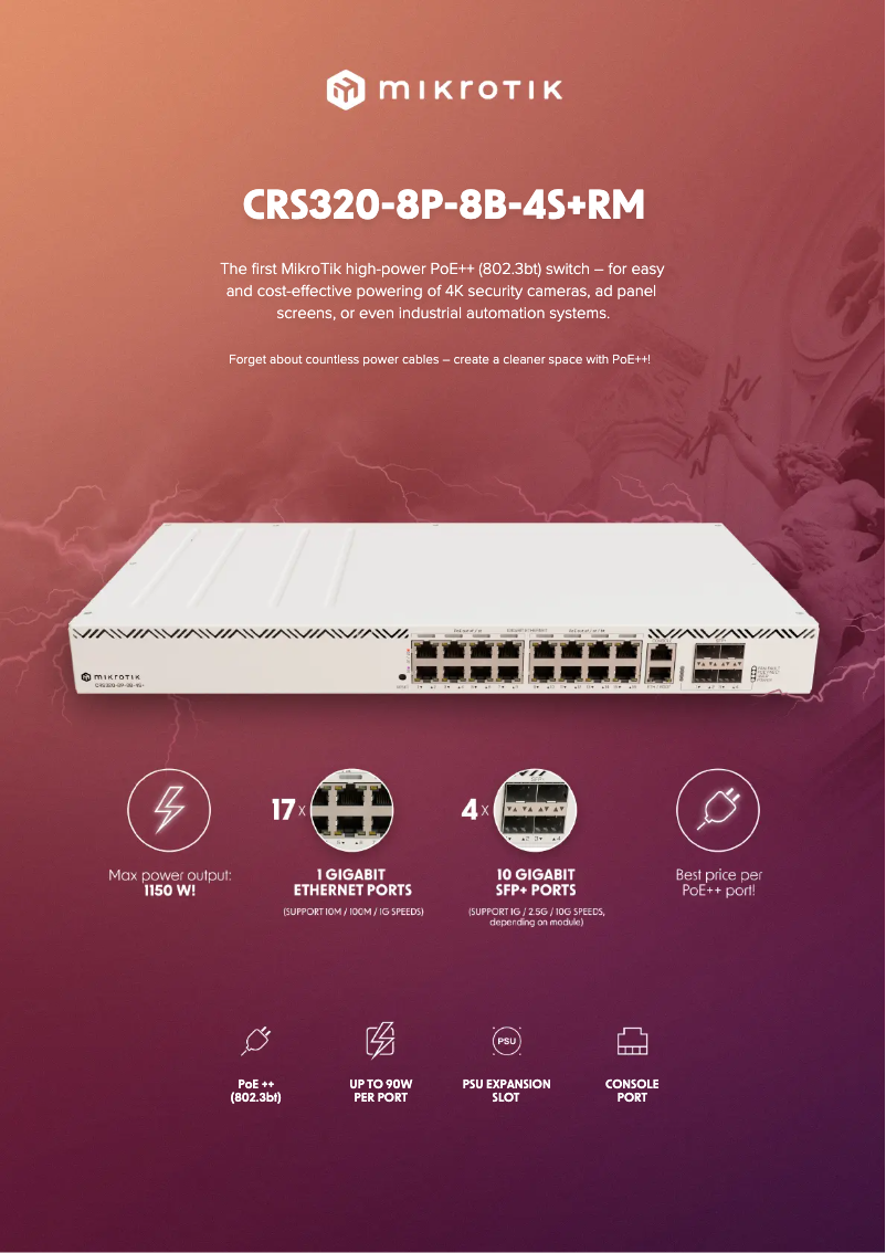 Page 1 de la notice Brochure Mikrotik CRS320-8P-8B-4S
