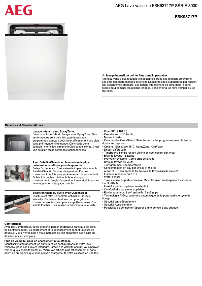 Page 1 de la notice Fiche technique AEG FSK93717P