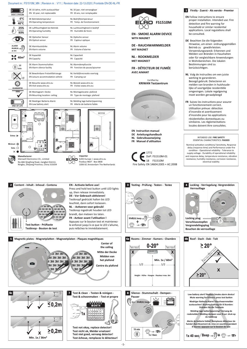 Page 1 de la notice Manuel utilisateur Elro FS151061M