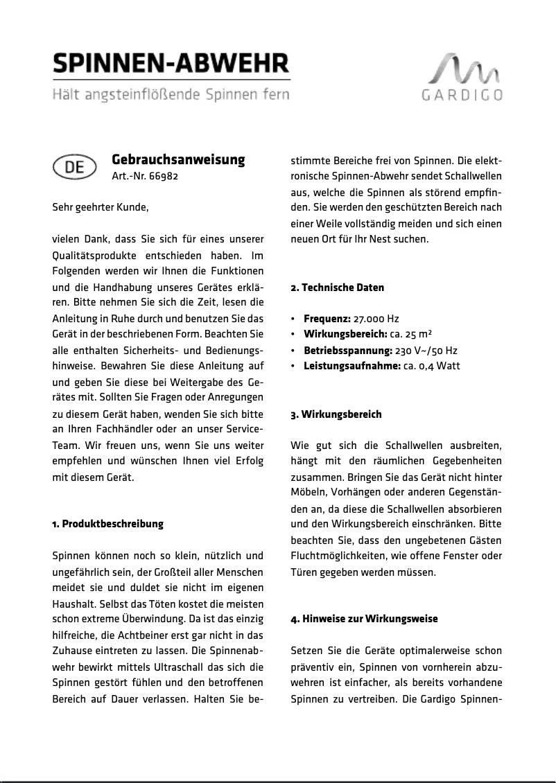 Page 1 de la notice Manuel utilisateur Gardigo 66995