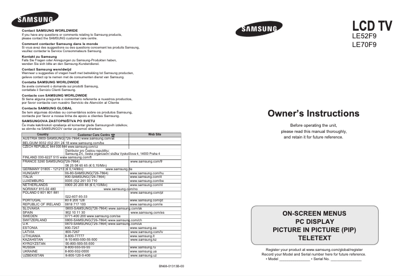 Page 1 de la notice Manuel utilisateur Samsung LE-52F96BD