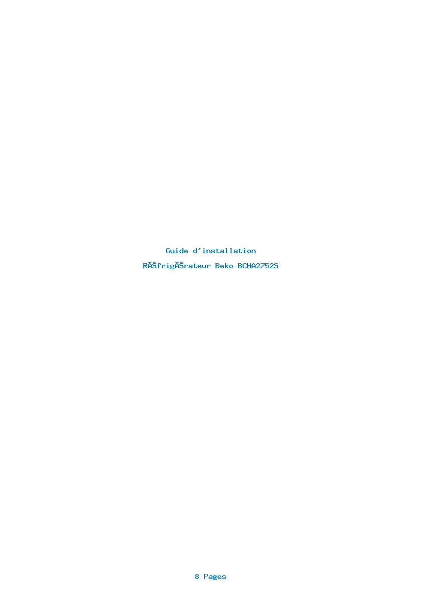 Page 1 de la notice Guide d'installation Beko BCHA2752S
