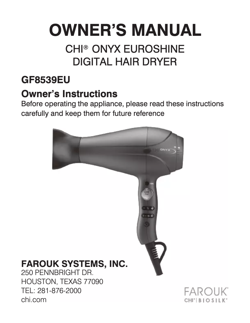 Page 1 de la notice Manuel utilisateur CHI Onyx Euroshine GF8539EU