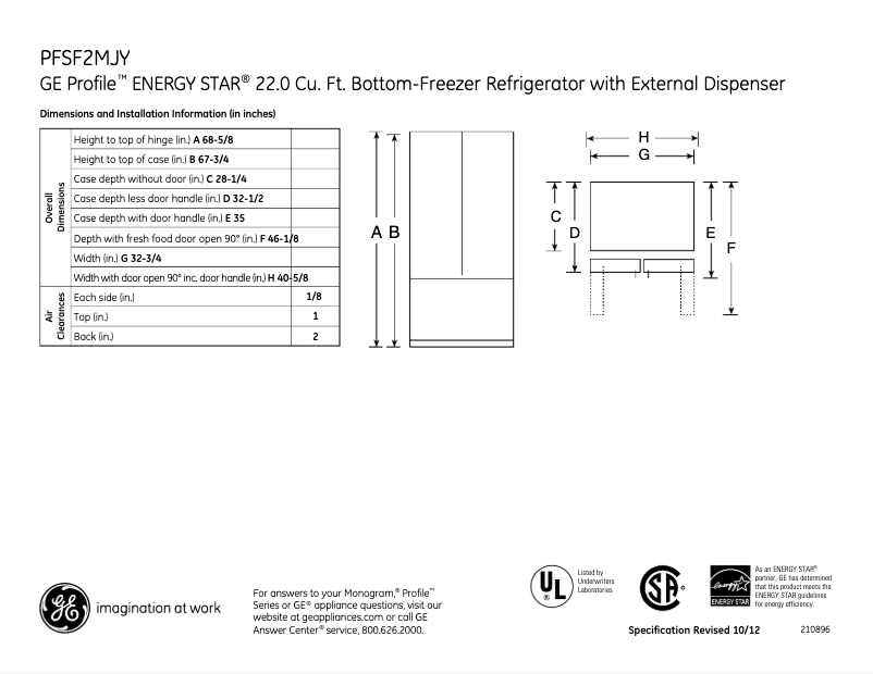 Page n°1 - Fiche technique GE Profile PFSS2MJYSS