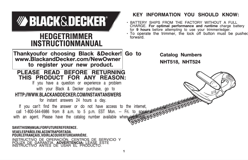 Page 1 de la notice Manuel utilisateur Black & Decker NHT518