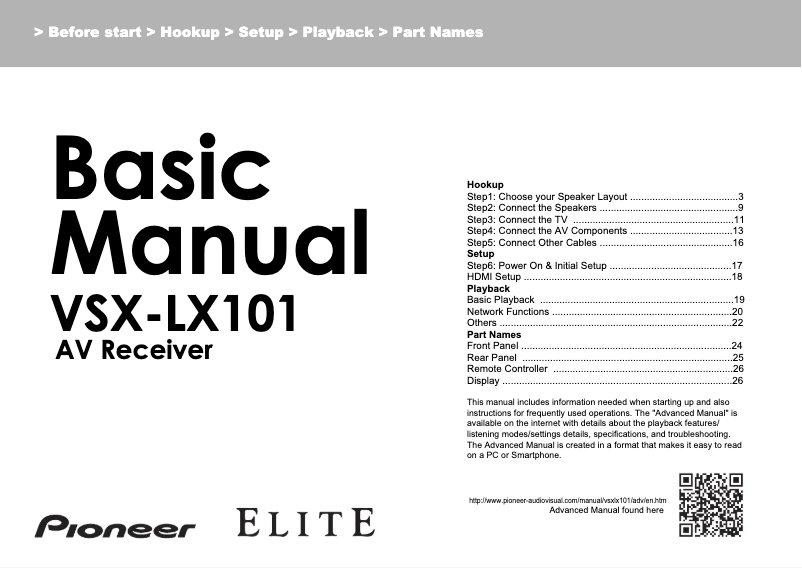 Page 1 de la notice Manuel utilisateur Pioneer VSX-LX101