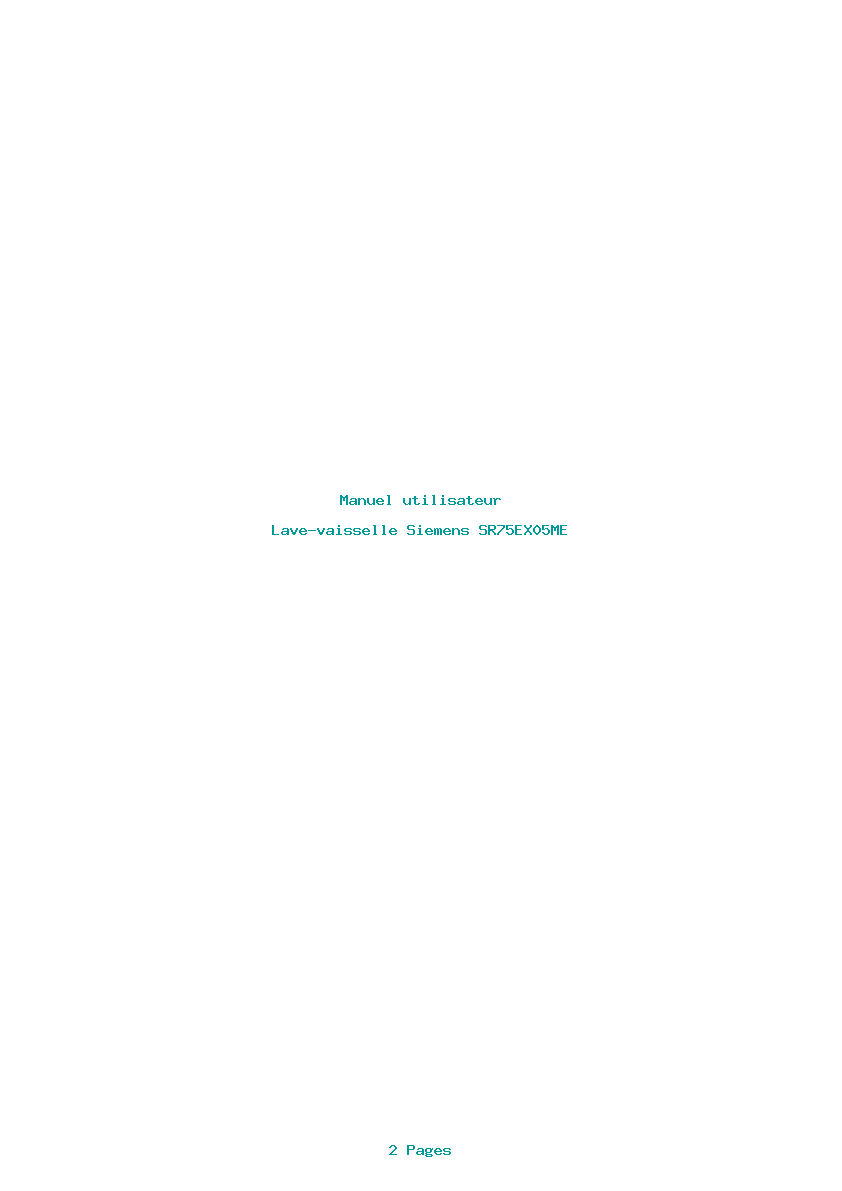 Page 1 de la notice Manuel utilisateur Siemens SR75EX05ME