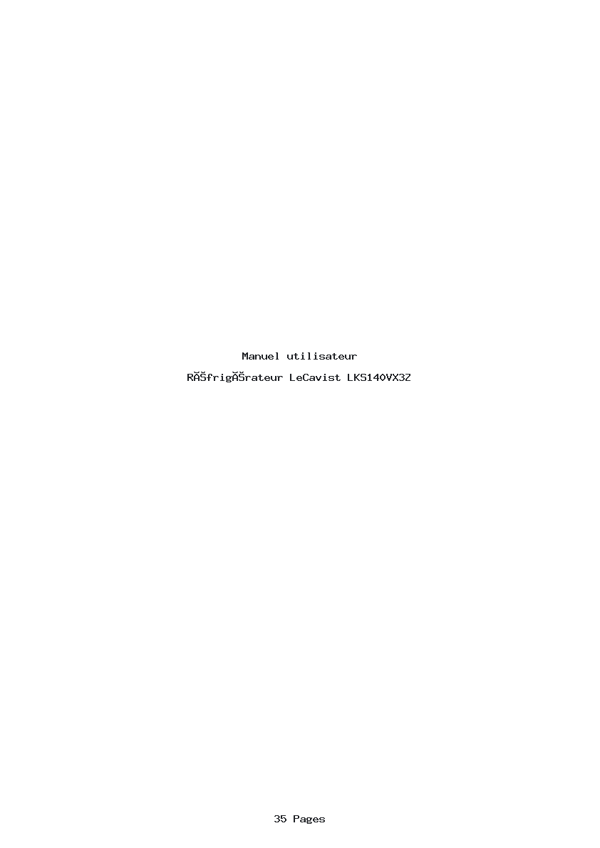 Page 1 de la notice Manuel utilisateur LeCavist LKS140VX3Z