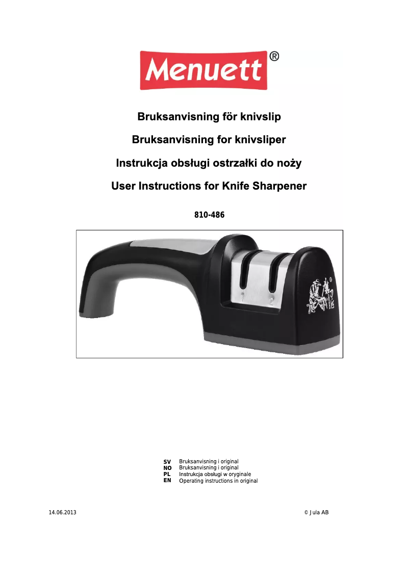 Page 1 de la notice Manuel utilisateur Menuett 810-486