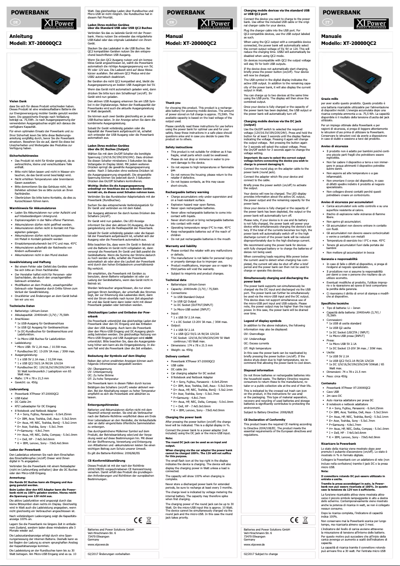 Page 1 de la notice Manuel utilisateur XT Power XT-20000QC2