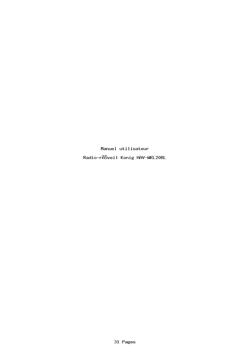 Page 1 de la notice Manuel utilisateur Konig HAV-WKL20BL