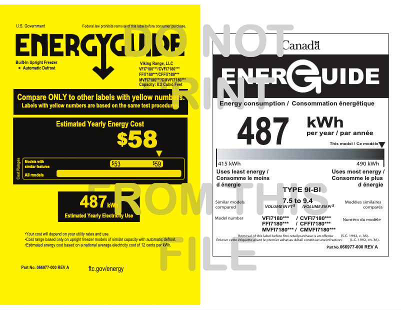 Página 1 del manual Etiqueta energética Viking FFI7180WR
