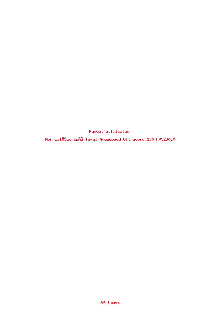 Page 1 de la notice Manuel utilisateur Tefal Aquaspeed Ultracord 230 FV5230E0