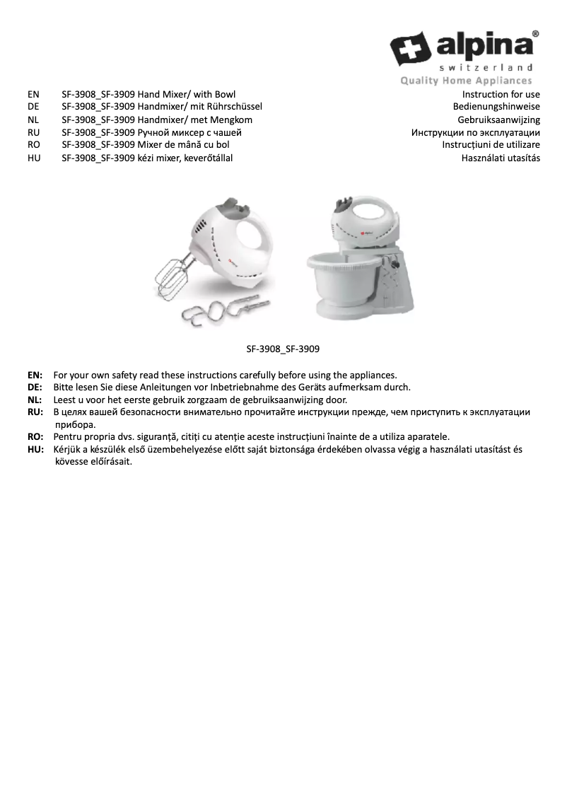 Page 1 de la notice Manuel utilisateur Alpina SF-3908