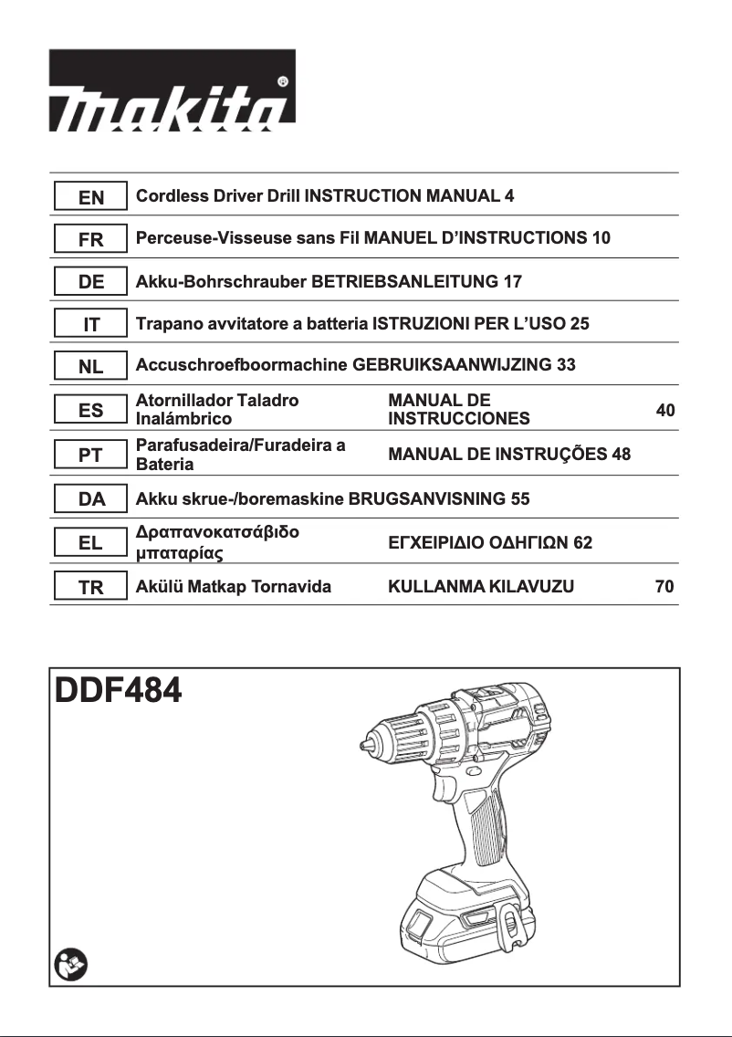 Página 1 del manual Ficha técnica Makita DDF484RTJ