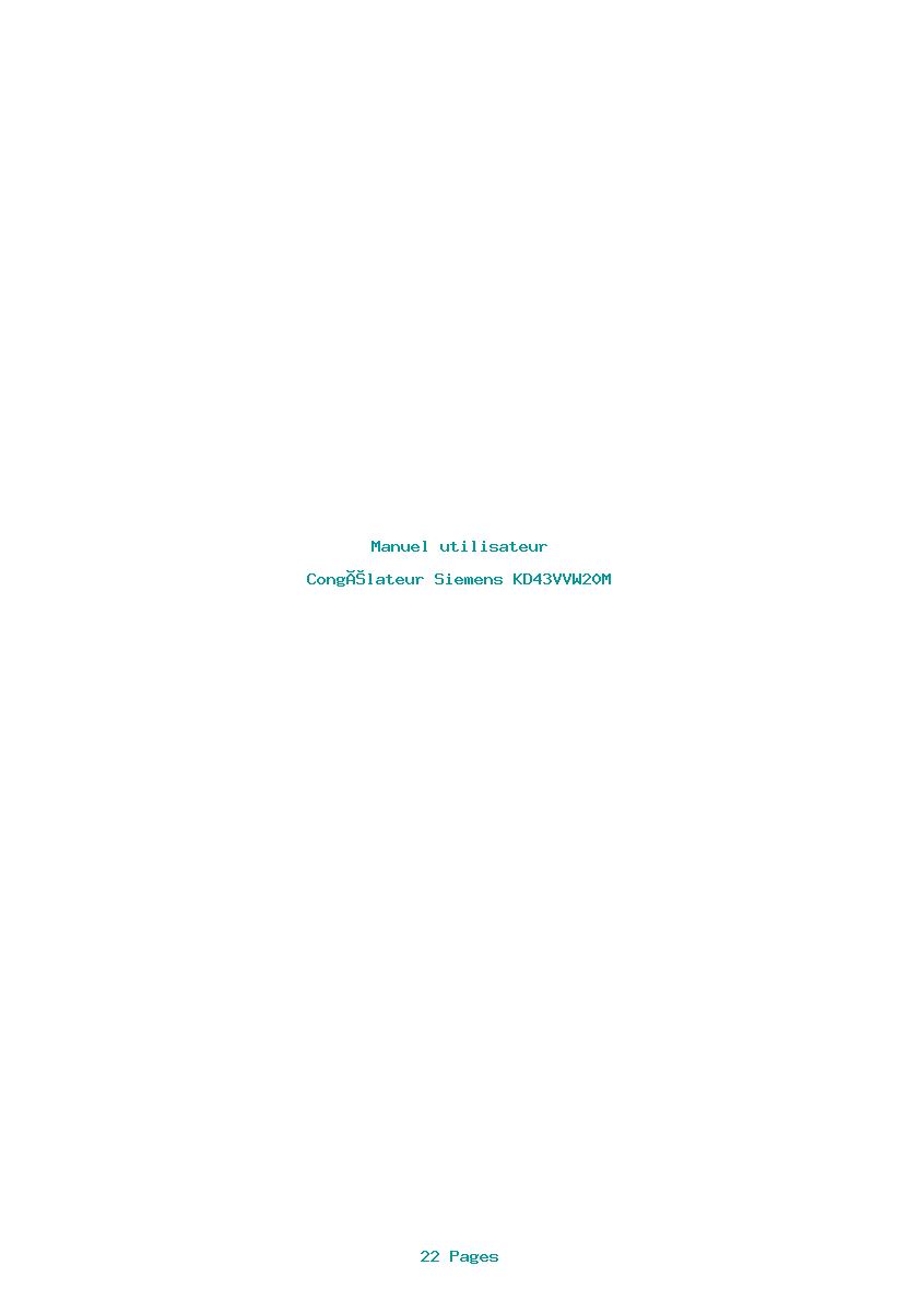 Page 1 de la notice Manuel utilisateur Siemens KD43VVW20M