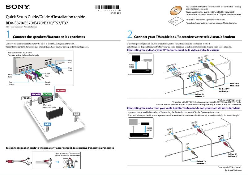 Page 1 de la notice Guide d'installation Sony BDV-E470