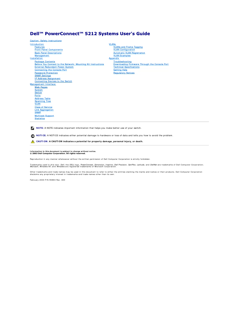 Page 1 de la notice Manuel utilisateur Dell PowerConnect 5212