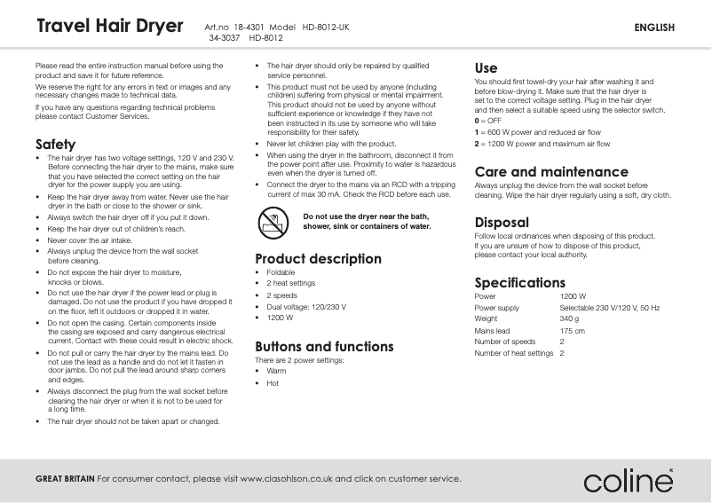 Page 1 of the manual User Manual Coline HD-8012
