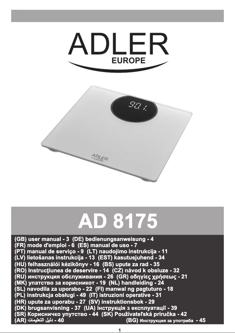 Page 1 de la notice Manuel utilisateur Adler AD 8175