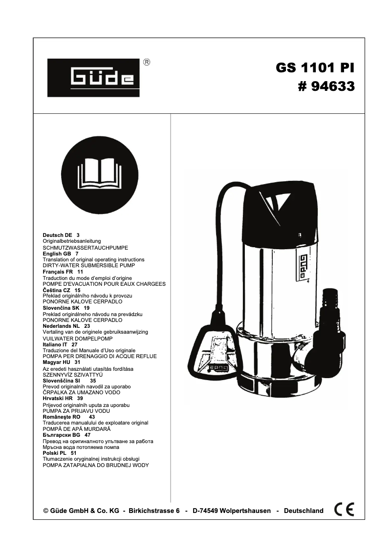 Page 1 de la notice Manuel utilisateur Güde GS 1101 PI