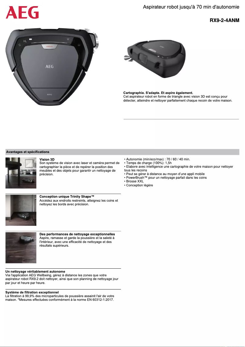 Page 1 de la notice Fiche technique AEG RX9