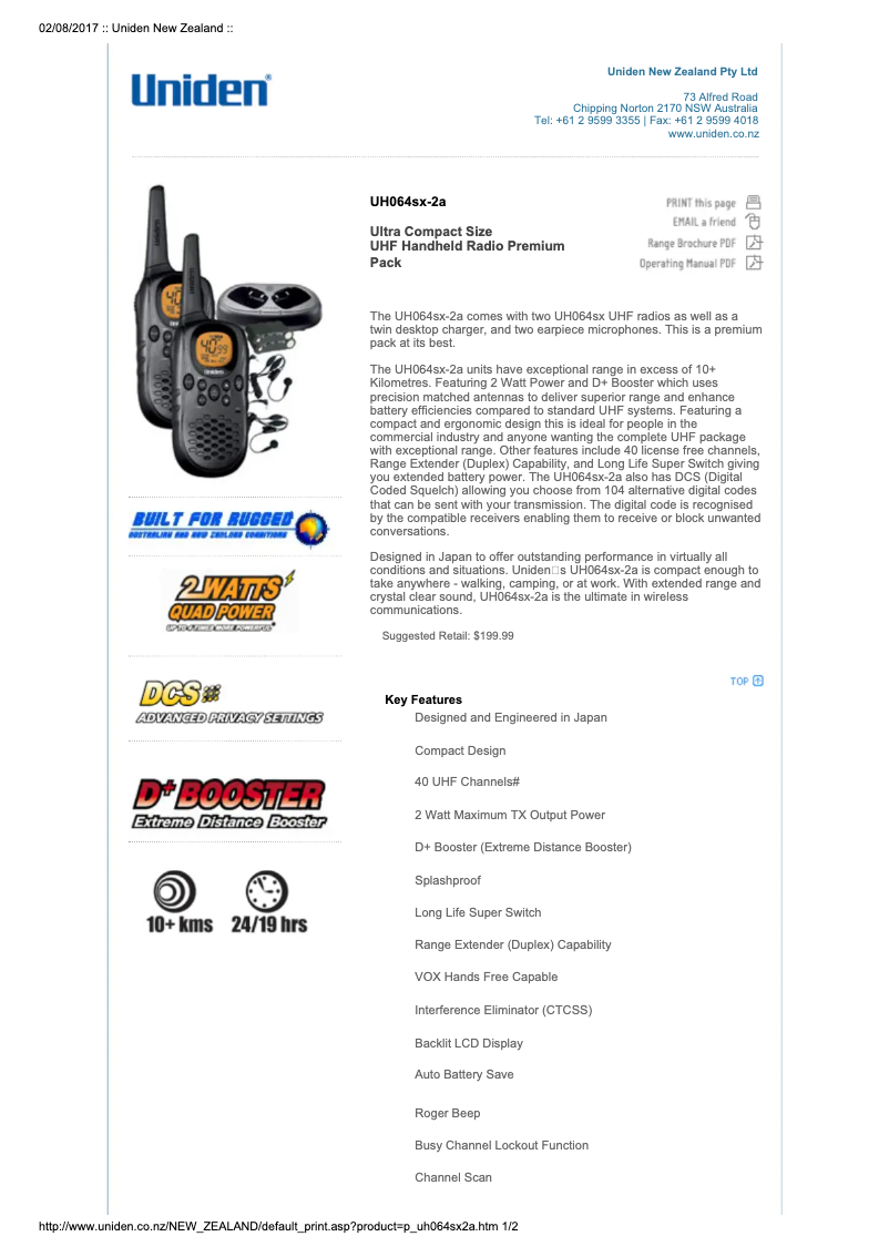 Page 1 de la notice Manuel utilisateur Uniden UH064SX-2A