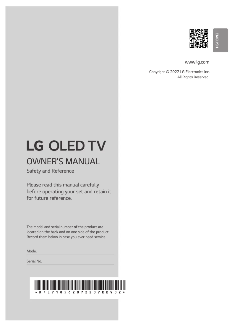 Page 1 de la notice Manuel utilisateur LG OLED65G2RLA