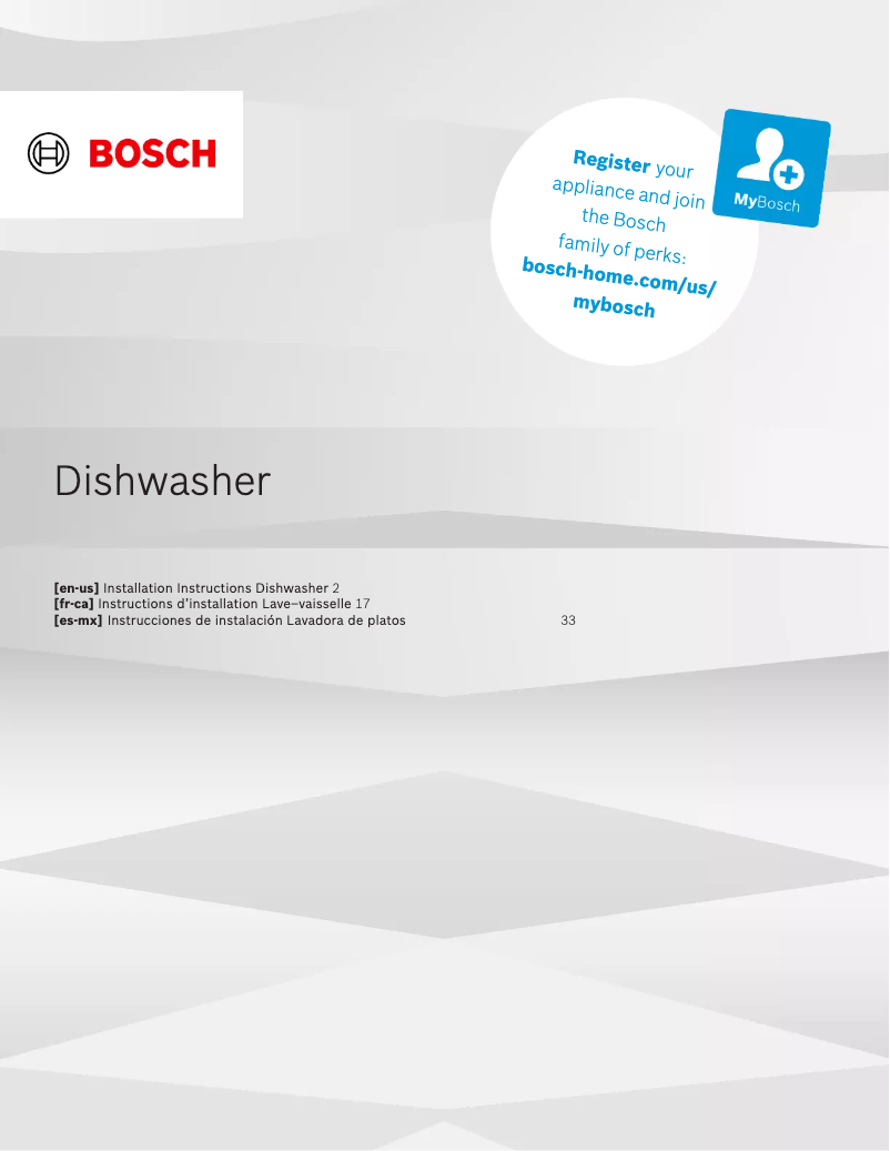 Page 1 de la notice Guide d'installation Bosch SHX78CM5N
