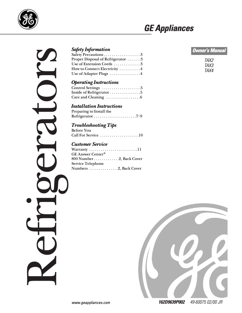 Page n°1 - Manuel d'utilisation et d'entretien GE TAX2SNCBL