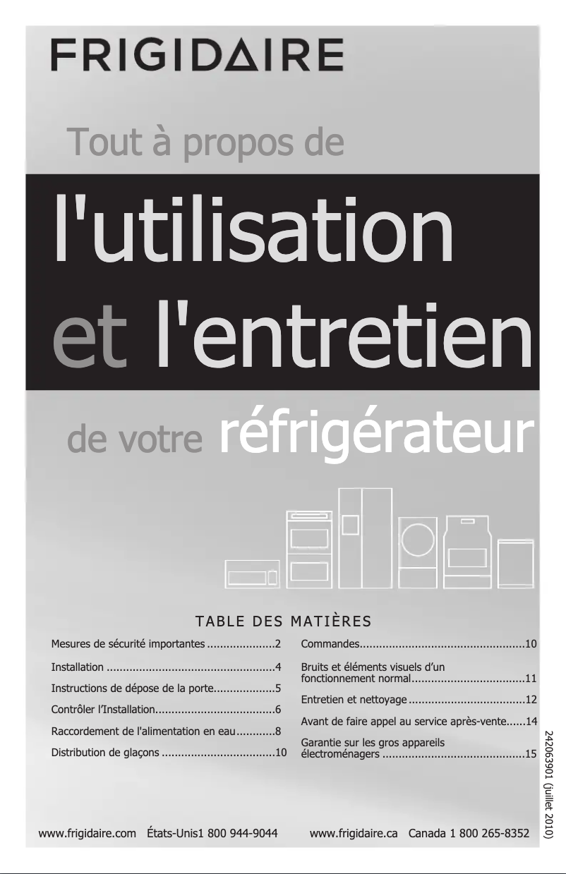 Page 1 de la notice Manuel utilisateur Frigidaire FGHT1846KR