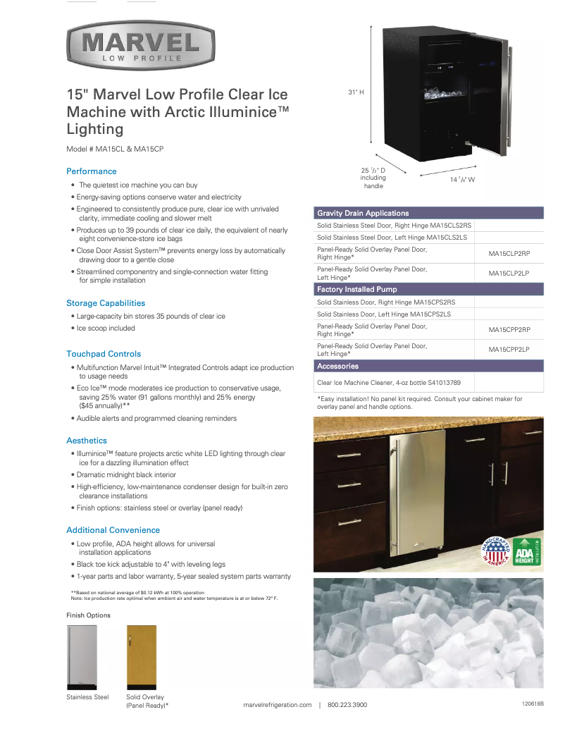 Page 1 de la notice Fiche technique Marvel MA15CLS2RS