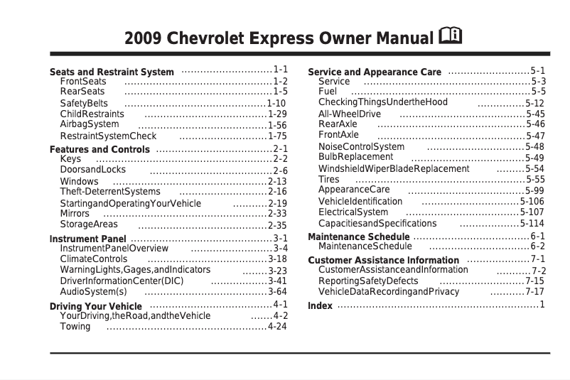Page 1 de la notice Manuel utilisateur Chevrolet Express Commercial Cutaway (2009)