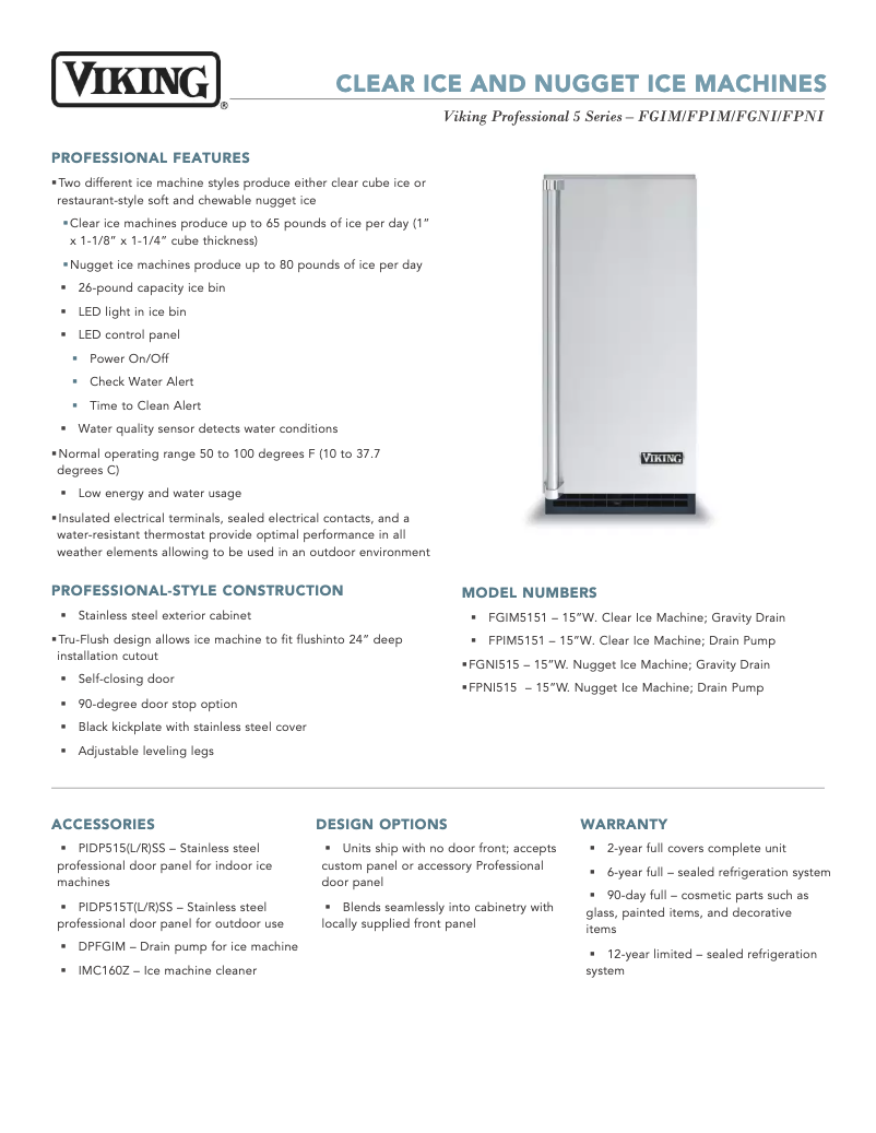 Page 1 de la notice Fiche technique Viking FGIM5151