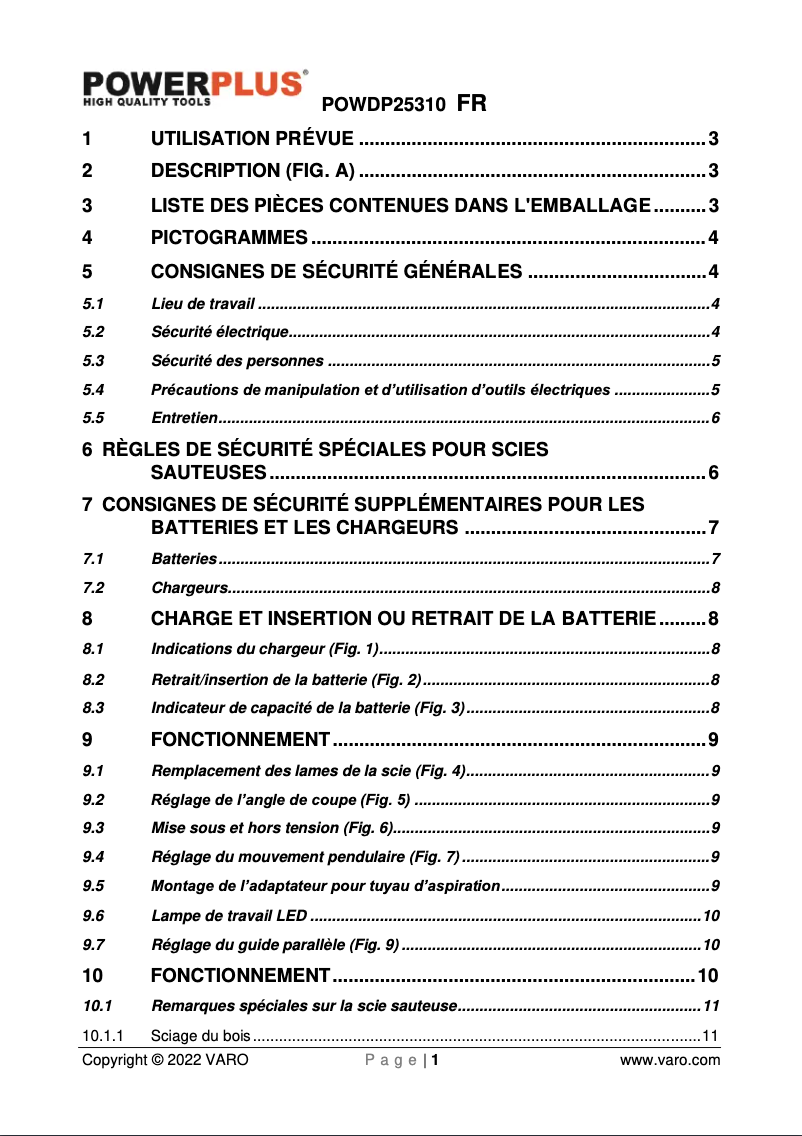 Page 1 de la notice Manuel utilisateur PowerPlus POWDP25310
