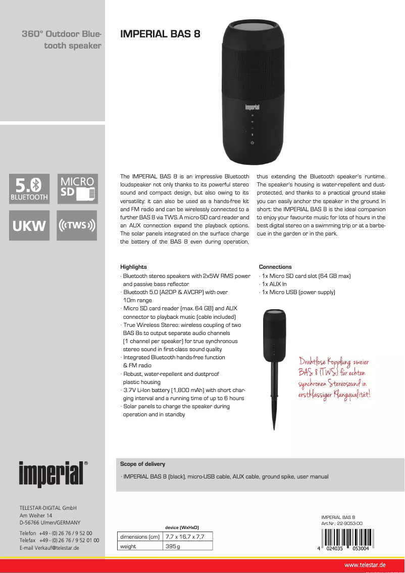 Página 1 del manual Manual de usuario Imperial BAS 8