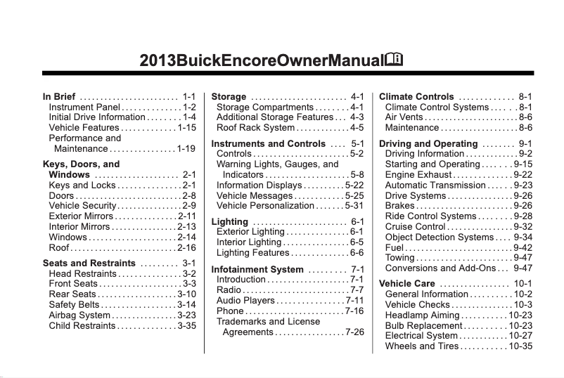 Page 1 de la notice Manuel utilisateur Buick Encore (2013)