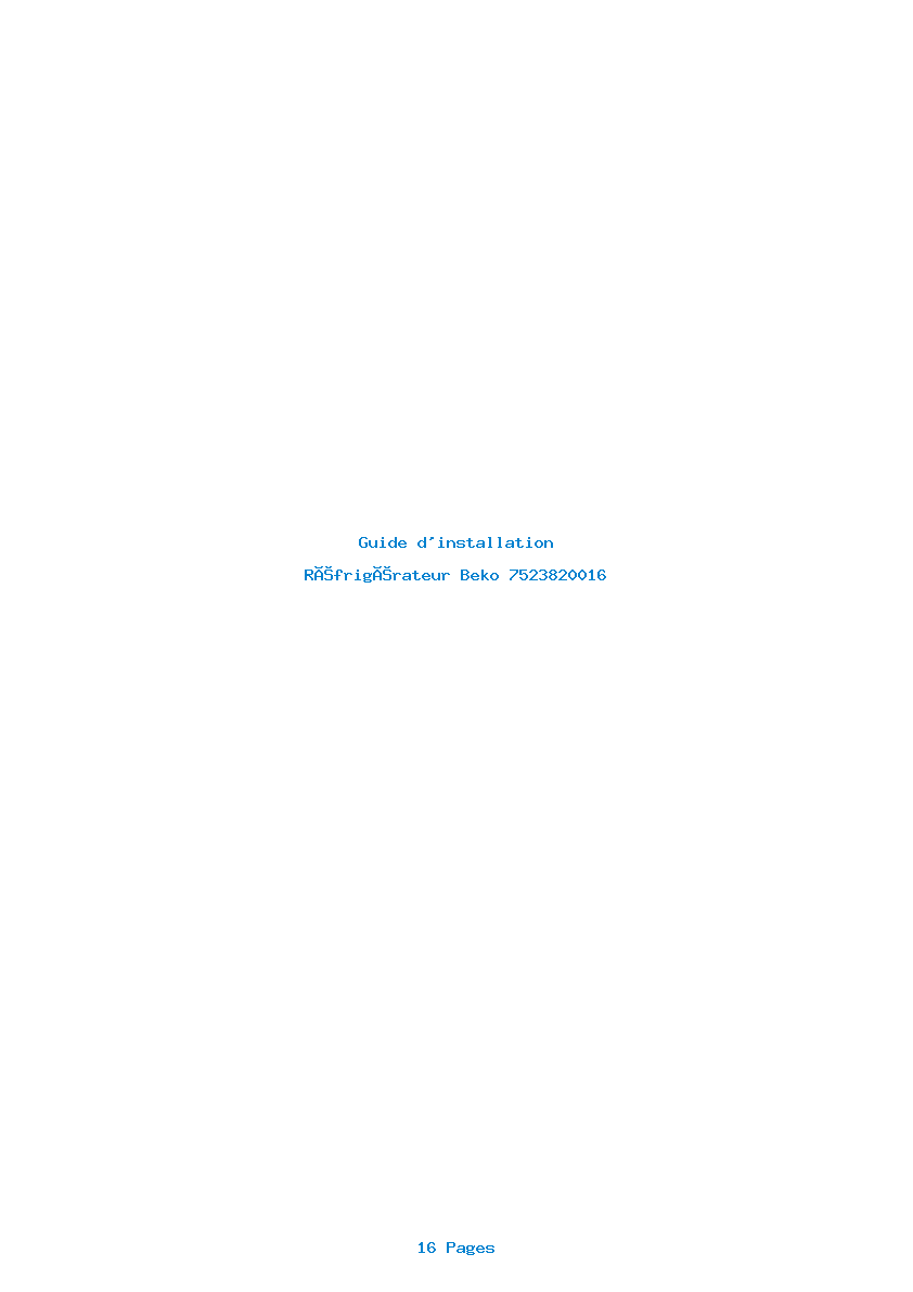 Page 1 de la notice Guide d'installation Beko 7523820016