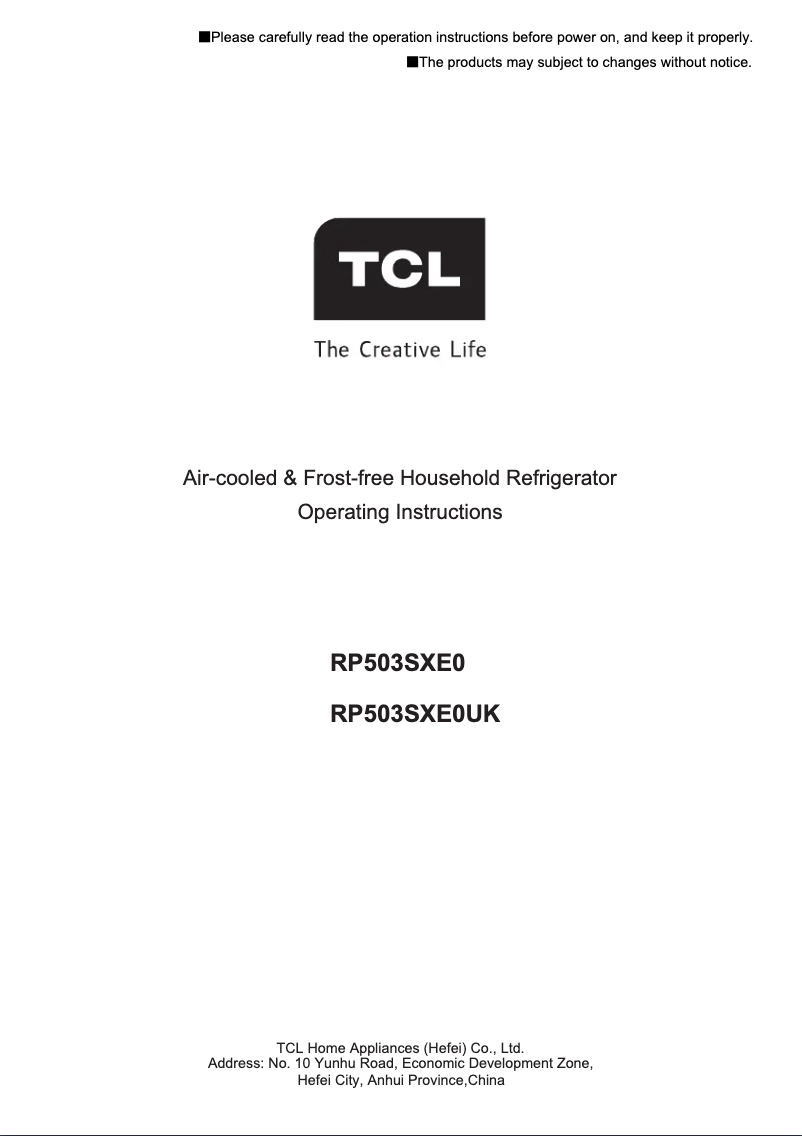 Page 1 de la notice Manuel utilisateur TCL RP503SXE0