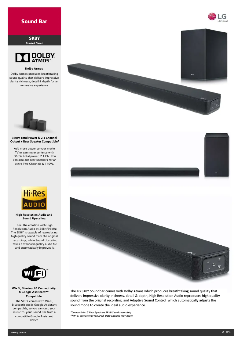 Page 1 de la notice Fiche technique LG SK8Y