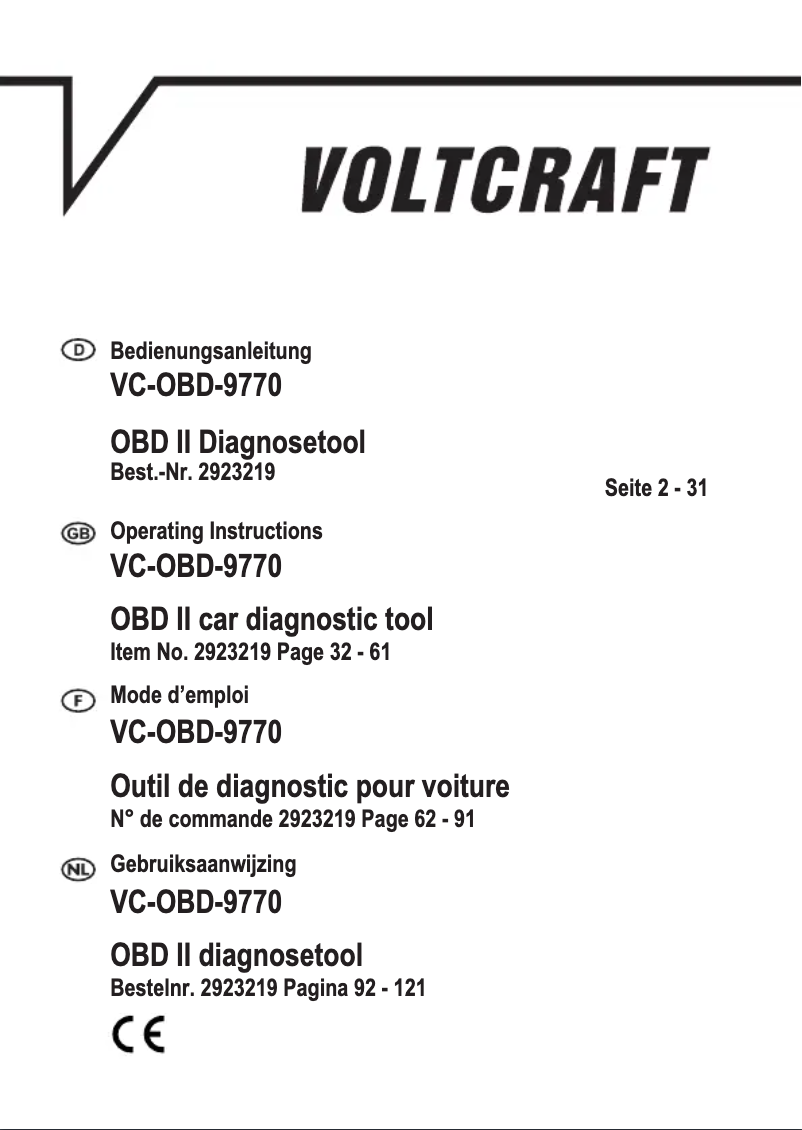 Page 1 de la notice Manuel utilisateur Voltcraft VC-OBD-9770