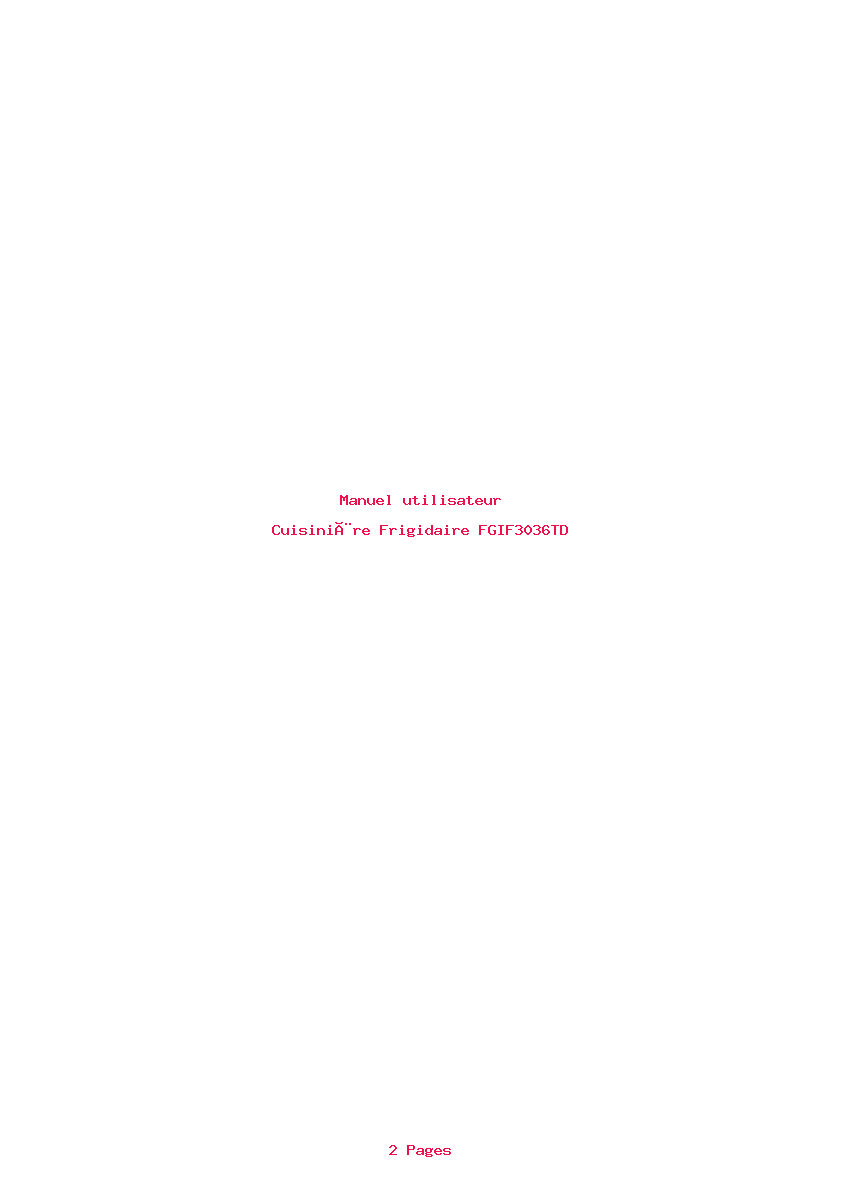Page 1 de la notice Manuel utilisateur Frigidaire FGIF3036TD