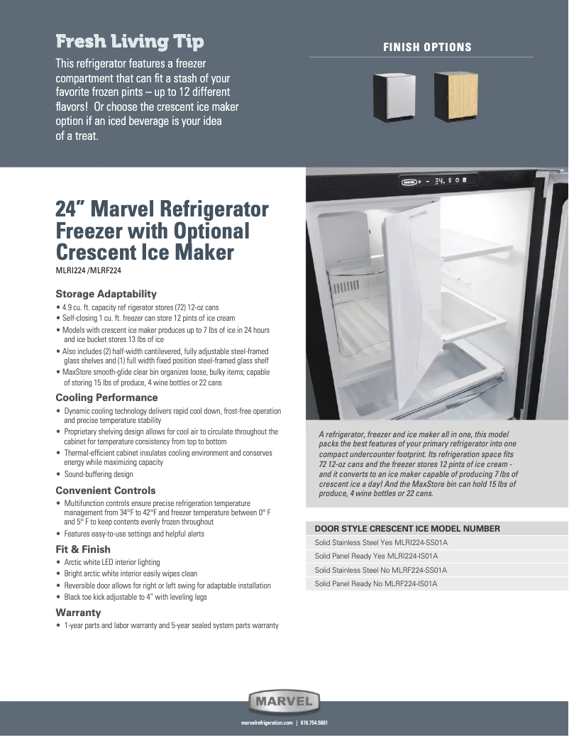 Page 1 de la notice Fiche technique Marvel MLRI224SS01A