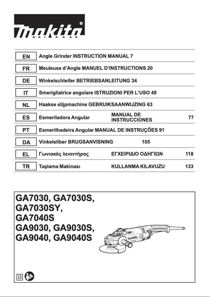 Page 1 de la notice Manuel utilisateur Makita GA7030S