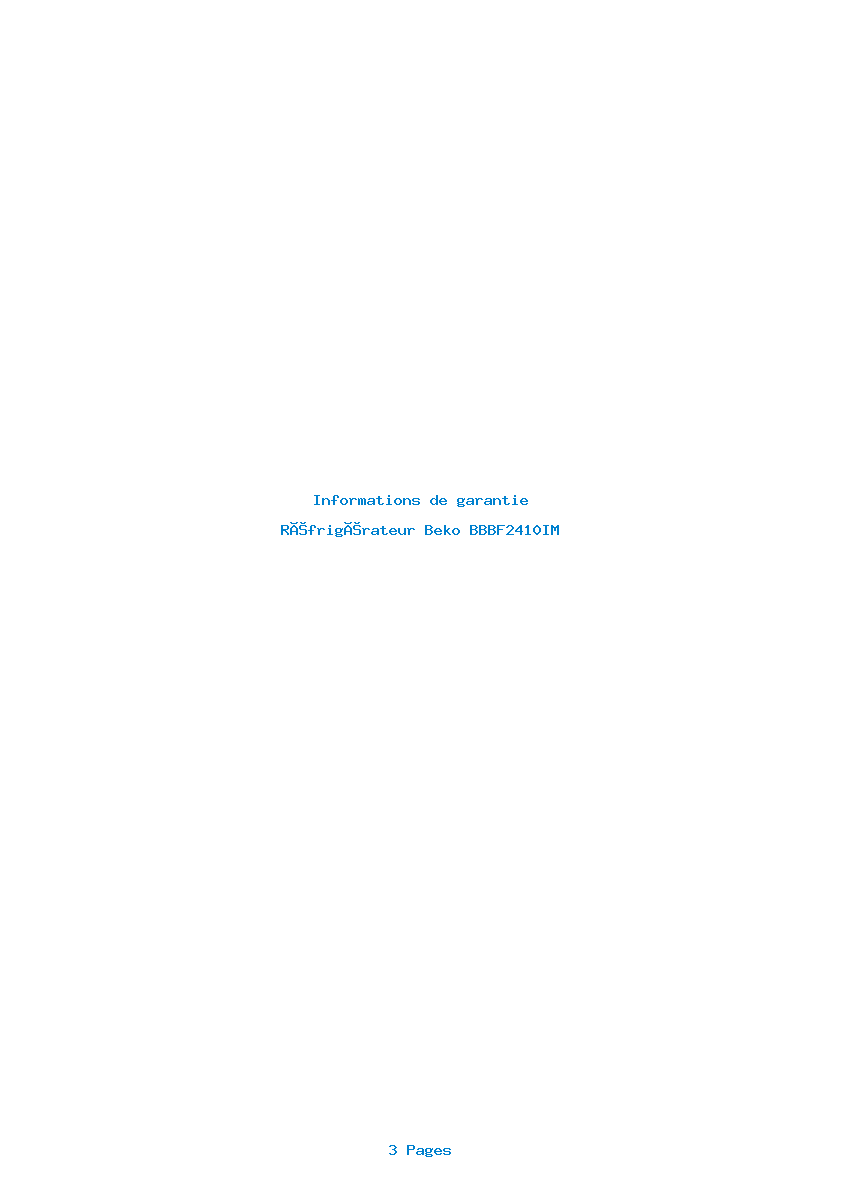 Page 1 de la notice Informations de garantie Beko BBBF2410IM